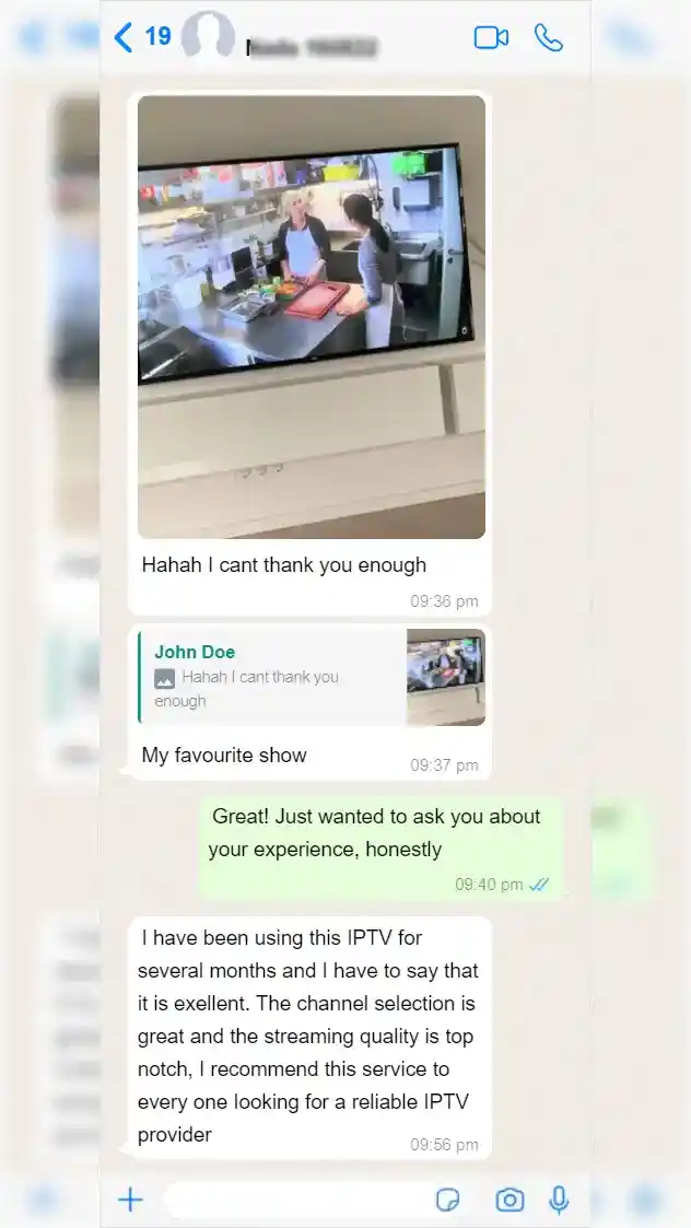 Customer message praising channel selection and streaming quality